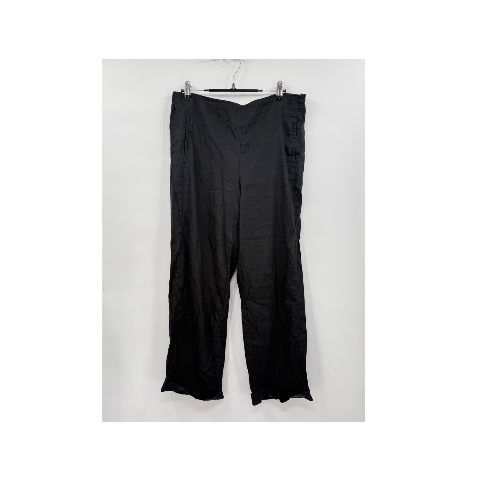 J. Jill 10 Linen Stretch Wide Leg Pants Womens Black High Rise Cuffed Hem